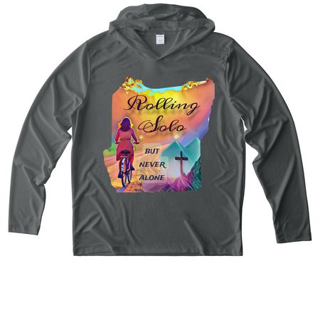 Rolling Solo Never Alone Hooded Pullover, a Dark Smoke Grey UV Performance Long Sleeve Hoodie