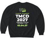 Make Noise. Missing Kids Can't. TMCD 2027., a Black Softstyle Crewneck Sweatshirt (back-view)