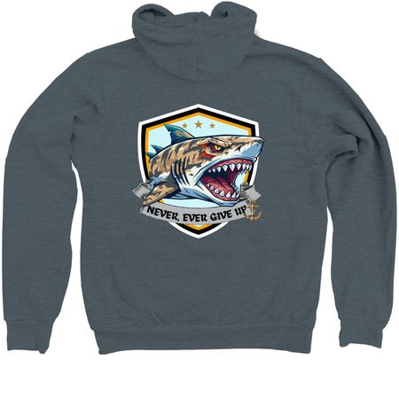 NEGU Shark Dbl, a Heather Slate Zip Up Hoodie (back-view)