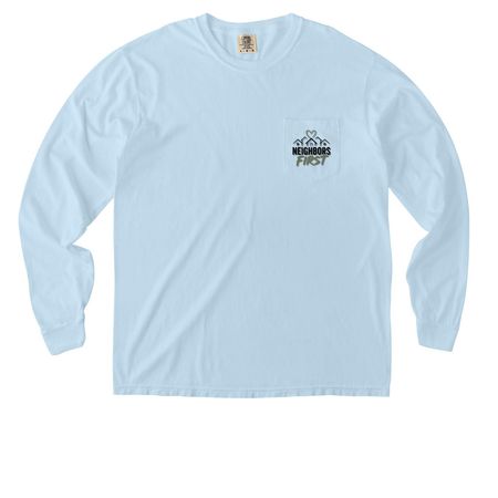 Neighbors First, a Chambray Comfort Colors Long Sleeve Pocket Tee