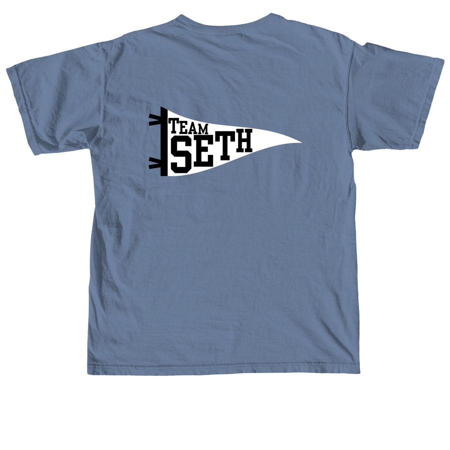 2026 The World is Better - Team Seth&nbsp;, a Blue Jean Comfort Colors Unisex Tee (back-view)