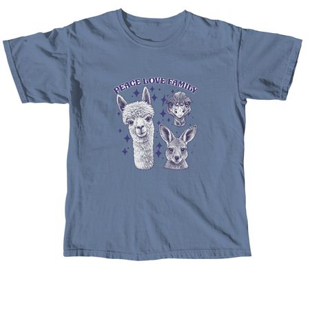 Peace Love Farm Family, a Blue Jean Comfort Colors Unisex Tee