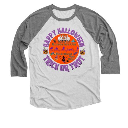 Happy Halloween Heartbeat Logo 2026, a Premium Heather and Heather White 3/4 Sleeve Baseball Tee