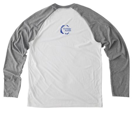 Ride Bikes, Stay Wild, a Aluminum Grey/ Bright White Allmade Eco Triblend Colorblock Raglan Long Sleeve Tee (back-view)
