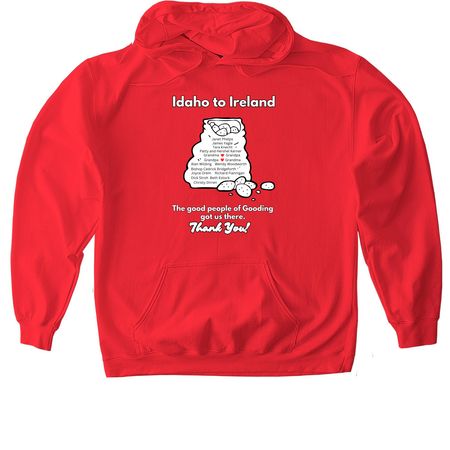 Idaho to Ireland, a Red Gildan Softstyle Pullover Hoodie