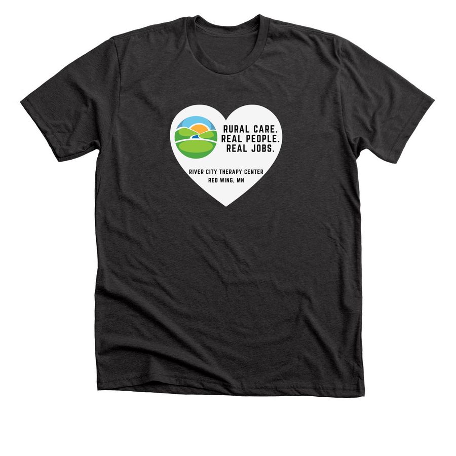 Rural Care. Real People. Real Jobs., a Dark Grey Heather Premium Unisex Tee