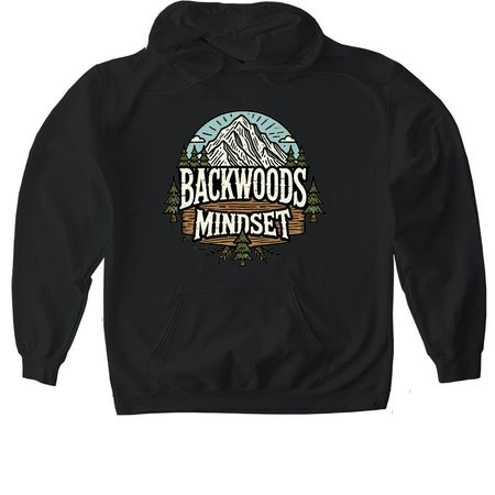 Backwoods Mountain, a Black Gildan Softstyle Pullover Hoodie