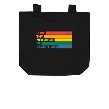 Love Thy Neighbor Rainbow Tote, a Black Organic Cotton Tote Bag