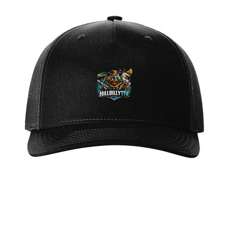 Hats&nbsp;, a Black Printed Five-Panel Trucker Cap