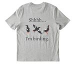 Shhhh...I'm birding. Full Logo., a Cool Heather Grey Stanley/Stella Unisex Creator 2.0 Tee (back-view)
