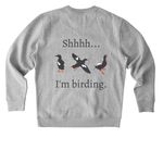 Shhhh...I'm birding. Full Logo., a Heather Grey Stanley/Stella Unisex Changer 2.0 Crewneck Sweatshirt (back-view)