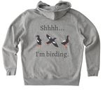 Shhhh...I'm birding. Full Logo., a Heather Grey Stanley/Stella Unisex Cultivator 2.0 Zip Up Pullover Hoodie (back-view)