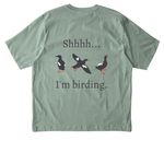 Shhhh...I'm birding. Full Logo., a Aloe Stanley/Stella Unisex Freestyler Heavyweight Tee (back-view)