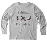 Shhhh...I'm birding. Full Logo., a Heather Grey Stanley/Stella Unisex Creator 2.0 Long Sleeve Tee (back-view)