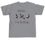 Shhhh...I'm birding. Full Logo., a Granite Comfort Colors Unisex Tee (back-view)