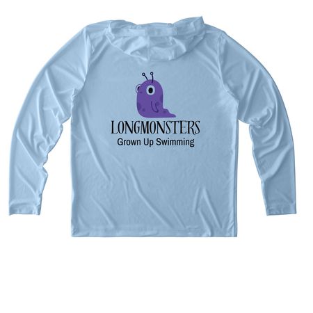 GUS Longmonsters Sun Shirt, a Light Blue UV Performance Long Sleeve Hoodie (back-view)