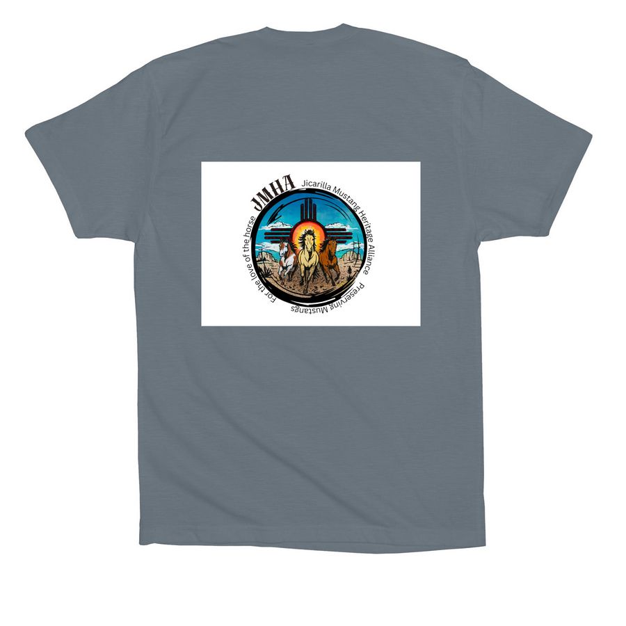 JMHA NM DESIGN TWO, a Steel Blue Premium Cotton Tee (back-view)