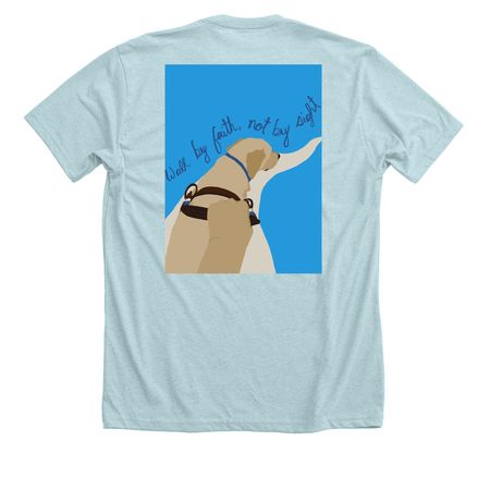 Walk by Faith, Not by Sight, a Heather Ice Blue Premium Unisex Tee (back-view)