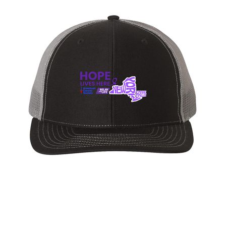 Hope Lives Here Hat, a Black/ Charcoal Printed Snapback Trucker Cap