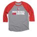 BREAK THE RULES. LOVE EVERYONE., a Red and Premium Heather 3/4 Sleeve Baseball Tee