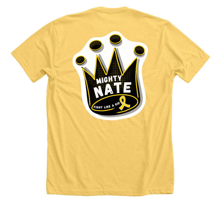 Mighty Nate Sticker Shirt, a Heather Yellow Gold Premium Unisex Tee (back-view)
