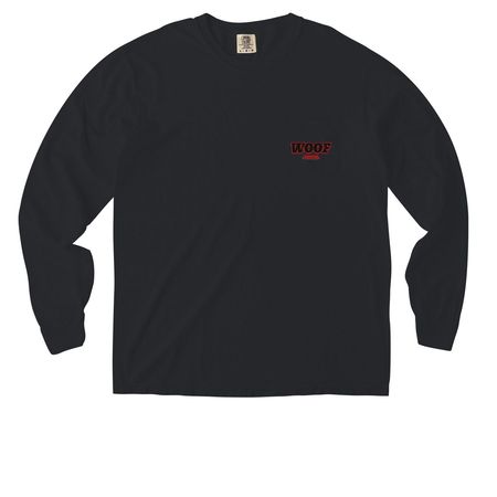 WOOF - We Bark Back Pocket Shirt&nbsp;, a Black Comfort Colors Long Sleeve Pocket Tee