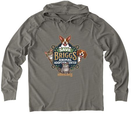Save Briggs Animal Adoption Center, a Driftwood Grey Allmade Organic Cotton Mineral Dye Hoodie Tee