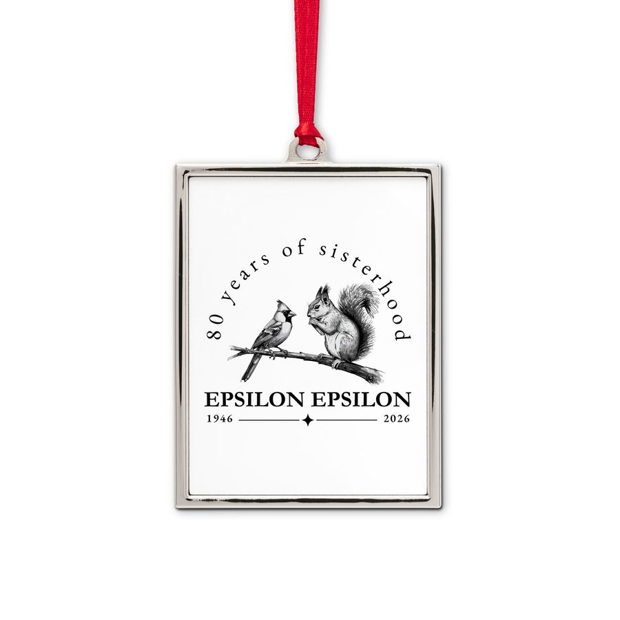 Epsilon Epsilon 80th Anniversary Ornament, a White Silver Portrait Frame Ornament