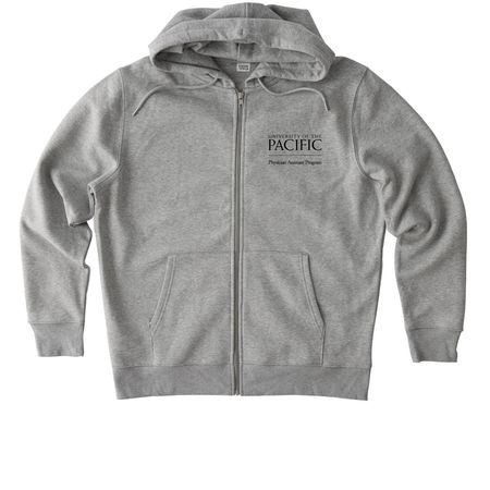 Black UOP Logo, a Heather Grey Stanley/Stella Unisex Cultivator 2.0 Zip Up Pullover Hoodie