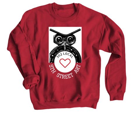 Metal Owl Shirts, a Cardinal Red Crewneck Sweatshirt
