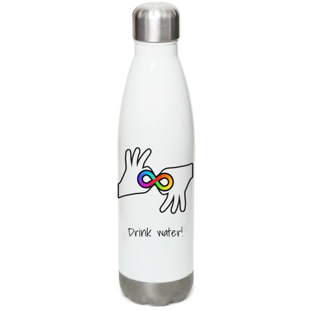 "Drink Water" Bottle, a White Stainless Steel Water Bottle