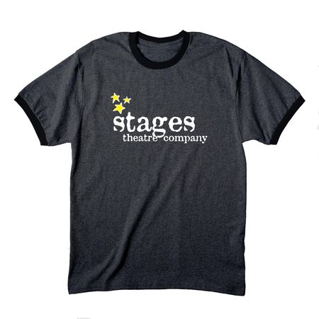Stages Theatre Company Shirts, a Dark Heather Grey/ Jet Black Cotton Ringer Tee