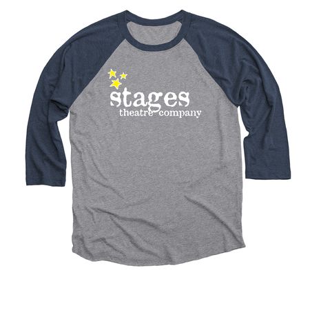 Stages Theatre Company Shirts, a Vintage Navy and Premium Heather 3/4 Sleeve Baseball Tee