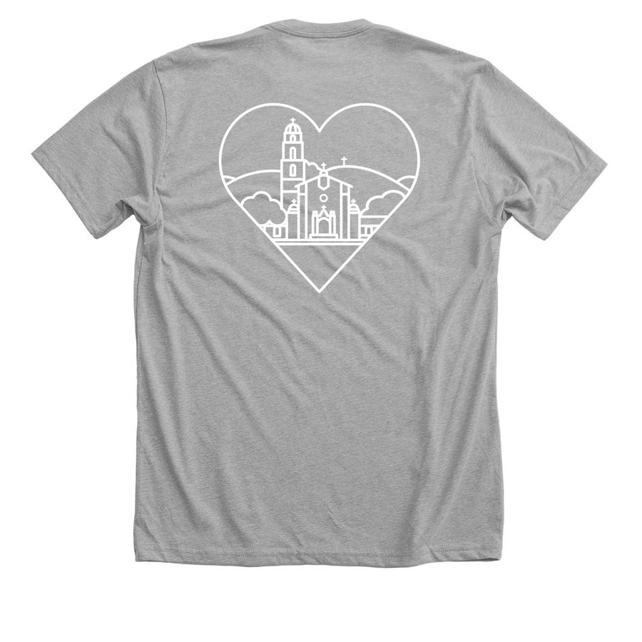 SMC- Chapel and Hills, a Athletic Heather Premium Unisex Tee (back-view)