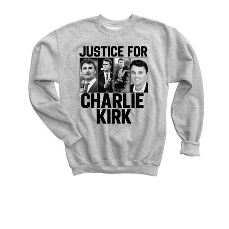 Justice For Charlie Kirk Support Hero Tribute, a Sport Grey Youth Crewneck Sweatshirt