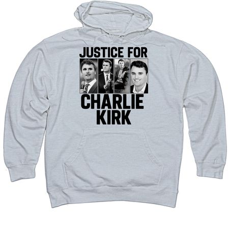 Justice For Charlie Kirk Support Hero Tribute, a Grey Heather Midweight Pullover Hoodie