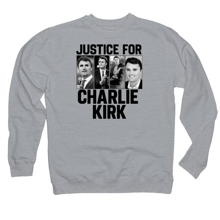 Justice For Charlie Kirk Support Hero Tribute, a Grey Heather Midweight Crewneck Sweatshirt
