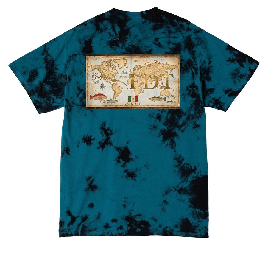 Gulf of Mexico- FDT, a Black/ Teal Crystal Tie Dye Tee (back-view)