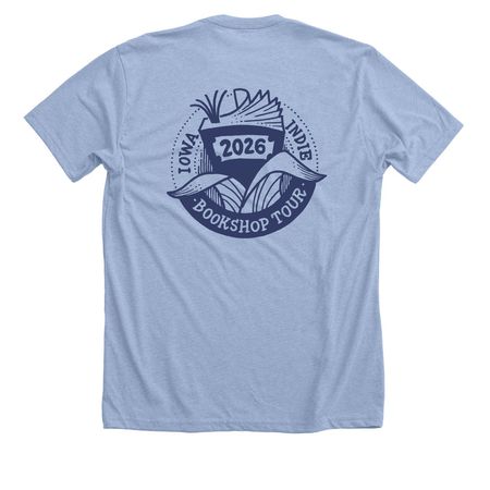 Iowa Indie Bookshop Tour '26 Bookshop Tourist, a Heather Baby Blue Premium Unisex Tee (back-view)