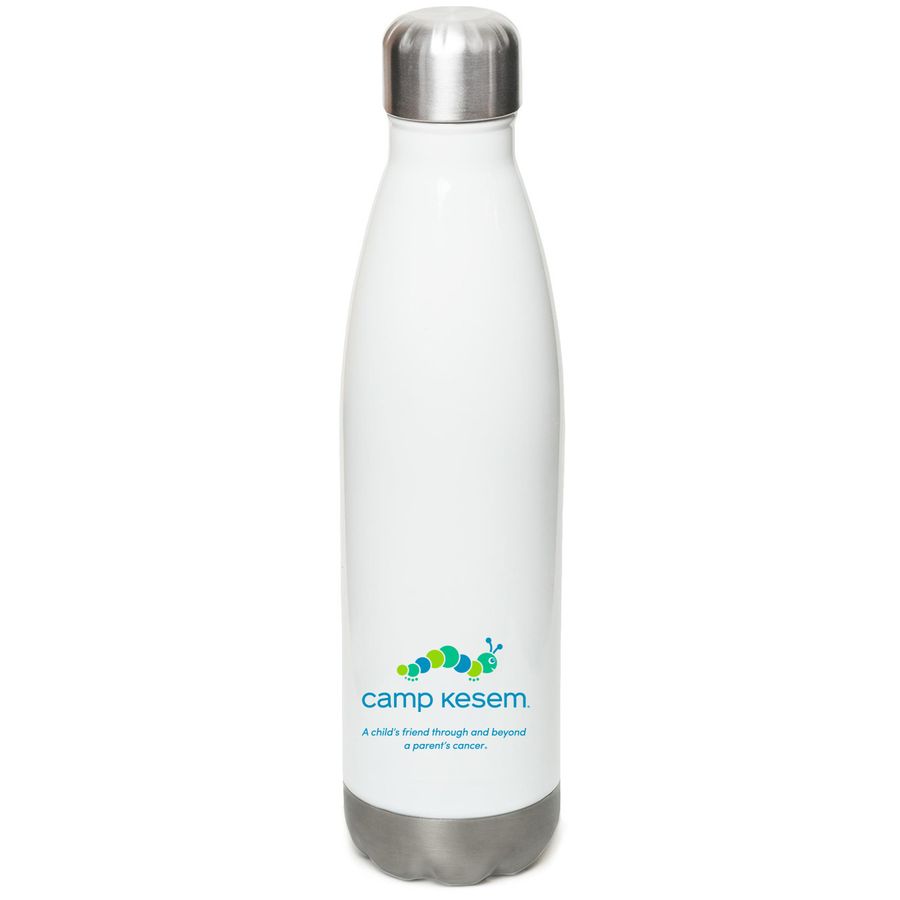 Team Kesem Water Bottle, a White Stainless Steel Water Bottle (back-view)