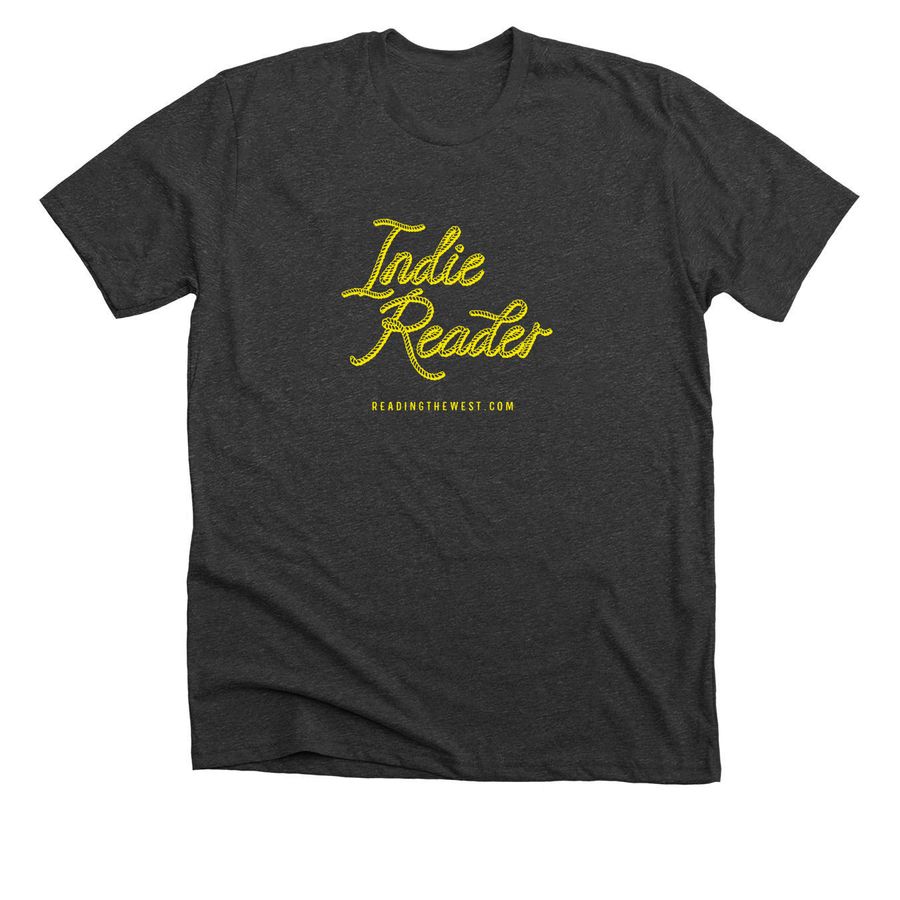 Indie Reader Lasso (yellow text), a Dark Grey Heather Premium Unisex Tee
