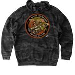 MFE/Props Shop Patch, a Black Camo Heavyweight Camo Pullover Hoodie (back-view)