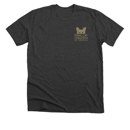 Spayed in Oregon (gold), a Dark Grey Heather Premium Unisex Tee (back-view)