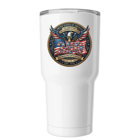 4th of July&nbsp;, a White Insulated Tumbler (back-view)