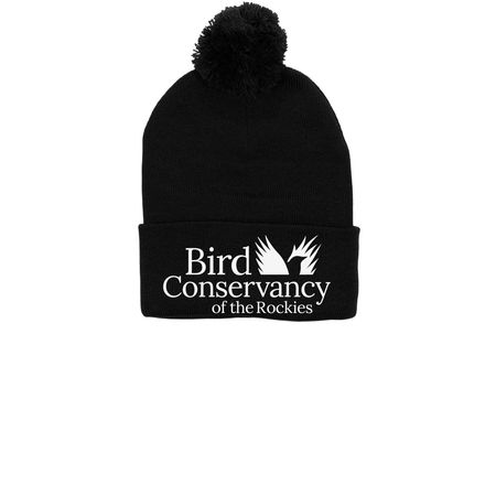 Bird Conservancy Beanie, a Black Printed Pom-Pom Beanie