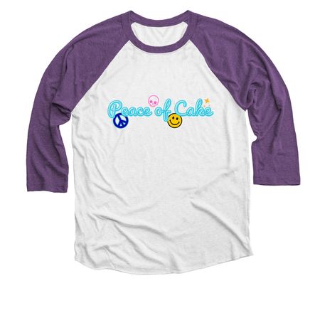 Peace of Cake, a Purple Rush and Heather White 3/4 Sleeve Baseball Tee