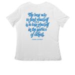 Service Beyond the Sale, a White Women's Relaxed V-Neck Tee (back-view)