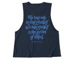 Service Beyond the Sale, a Rebel Blue Allmade Eco Triblend Women?s Muscle Tank (back-view)