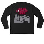 Learn. Connect. Lead., a Black Unisex Performance Long Sleeve Tee (back-view)