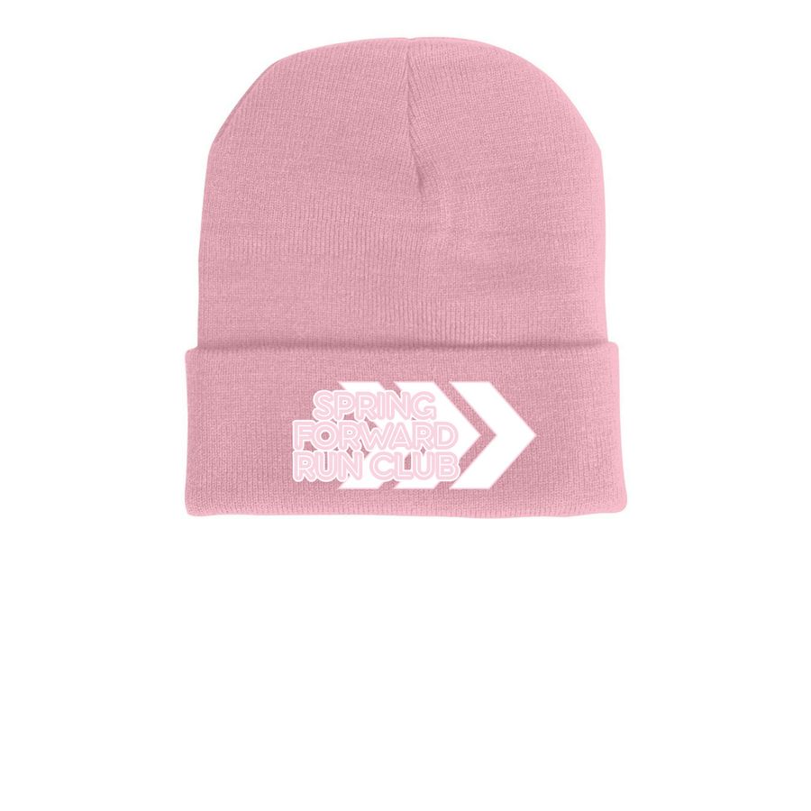 Spring Forward Run Club - BEANIE, a Pink Printed Cuffed Beanie